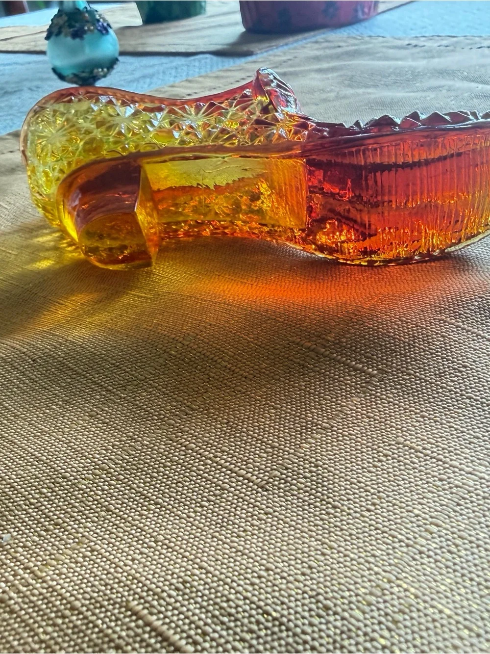 Amber to Red Pressed Glass Shoe Decorative Accent